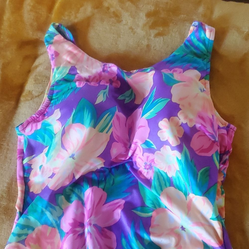 Seascamp vintage 1980's one piece bathing suit flowers size 38/B bright Retro - Picture 3 of 11